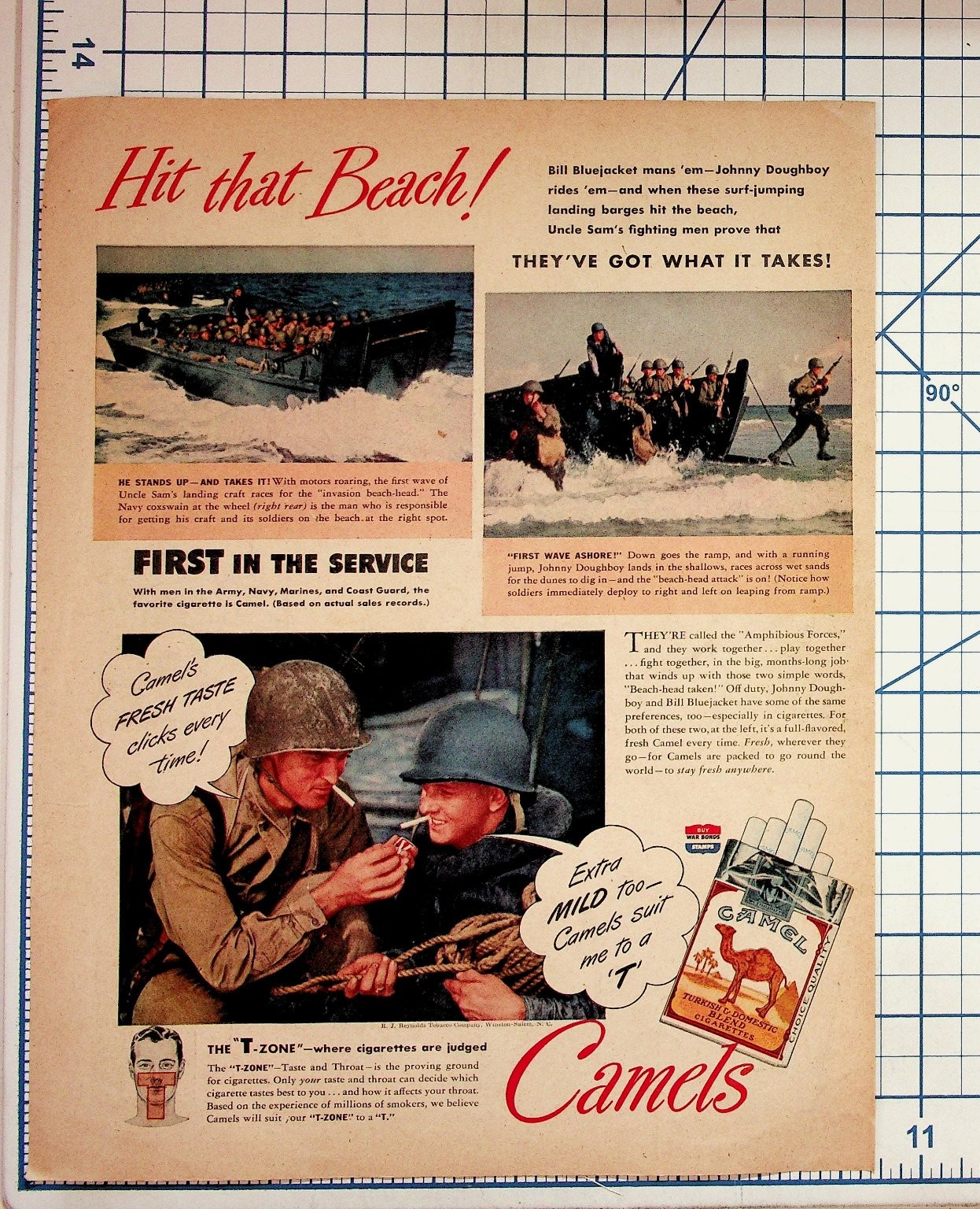 Vintage 1940s WWII Camel Cigarettes Ad \