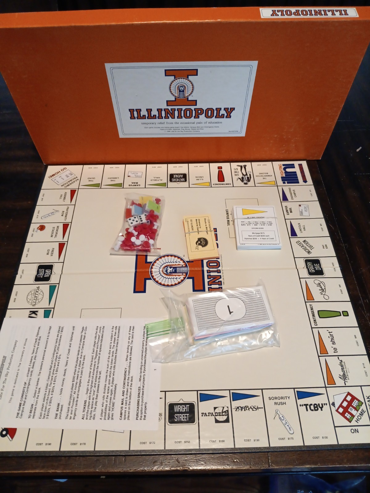 Illiniopoly Board Game 1986 University of Illinois  Monopoly Complete New