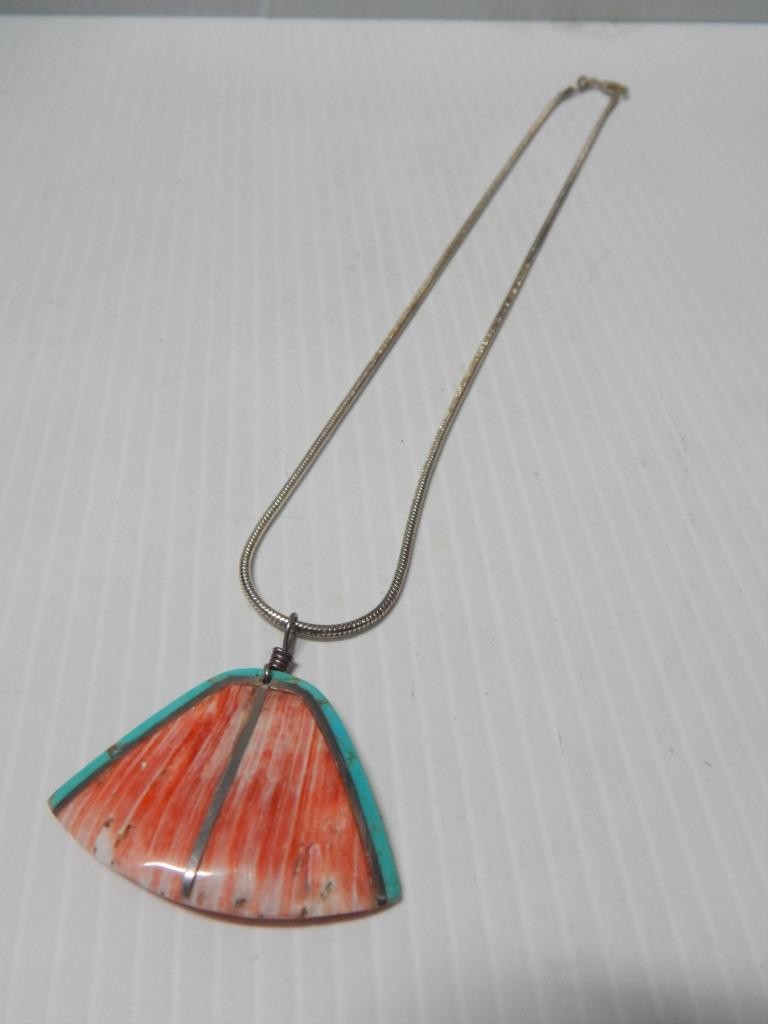 XTRA NICE VINTAGE SANTO DOMINGO INDIAN TURQUOISE + SPINY OYSTER SHELL NECKLACE