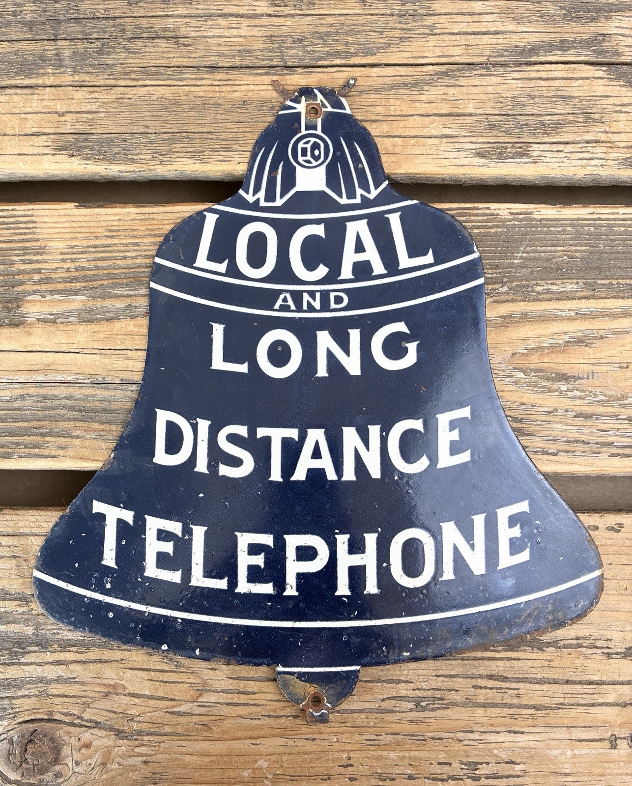VINTAGE LOCAL AND LONG DISTANCE TELEPHONE PUMP STATION PORCELAIN OIL GAS SIGN