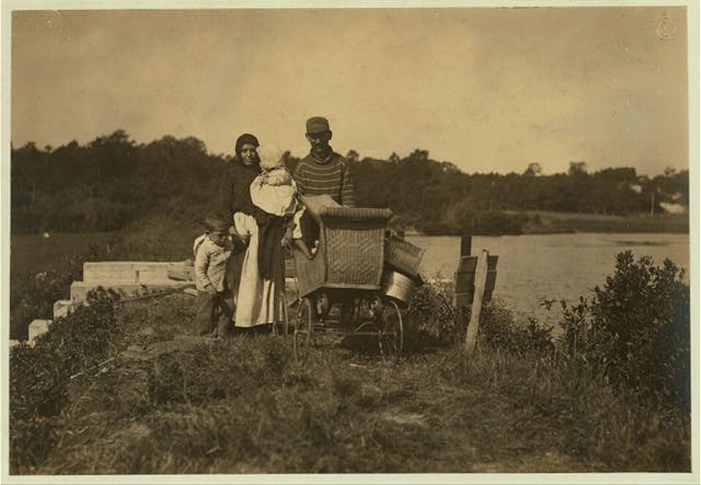 Falmouth Massachusetts Swift\'s Bog 1911 Berry Pickers Family Baby Carriage