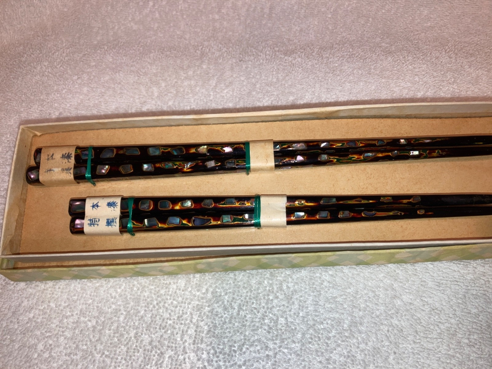 Vtg Wakasa Japanese Black Lacquered Inlaid Mother-of-Pearl Chopsticks