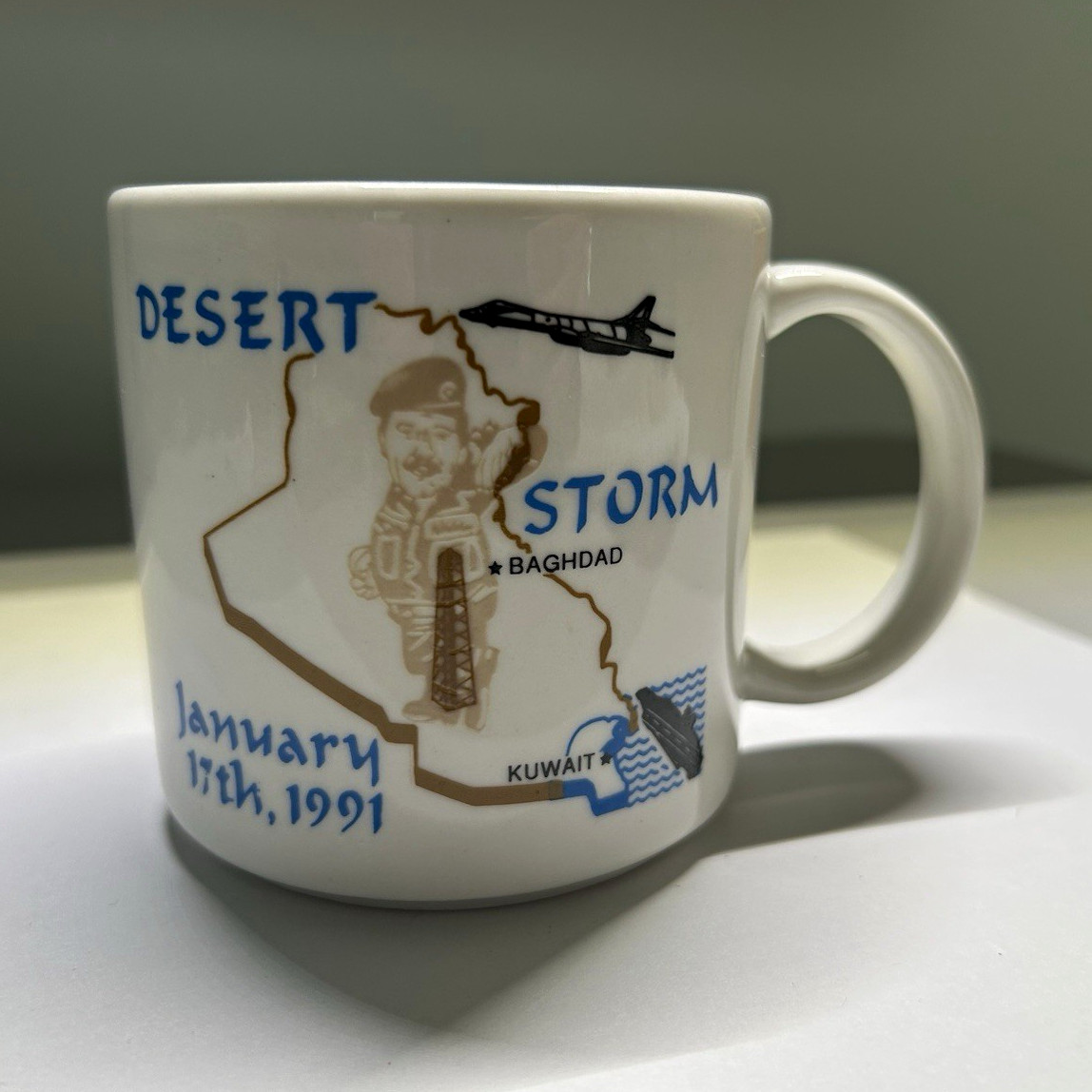 Vintage Desert Storm Desert Shield Gulf War Mug 1990 1991 Saddam Baghdad Kuwait