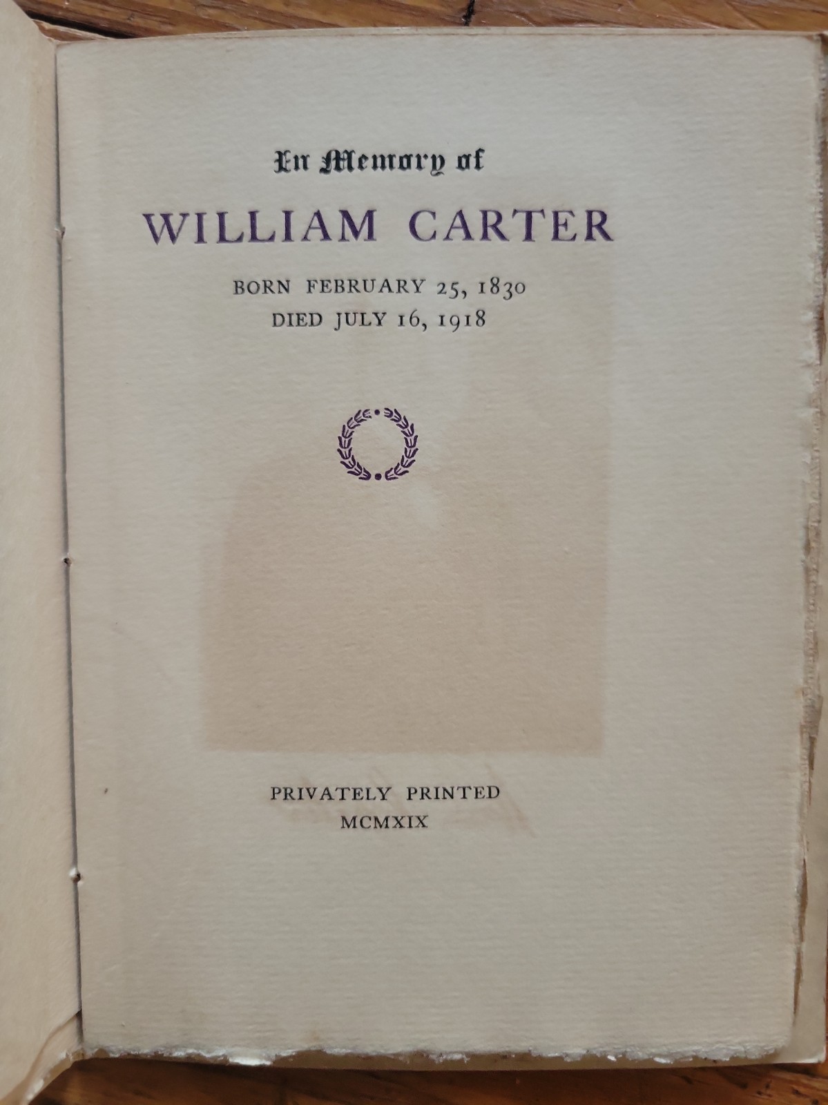1919 William Carter Memorial Book Underwear Company Needham MA Mass Antique