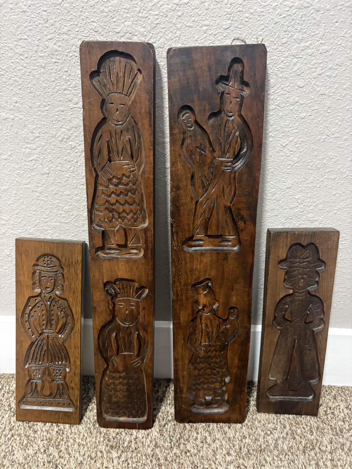 Set of 4 Antique Dutch Speculaas Springerle Cookie Mold Boards Carved Wood Set of 4 Antique Dutch Speculaas Springerle Cookie Mold Boards Carved Wood
