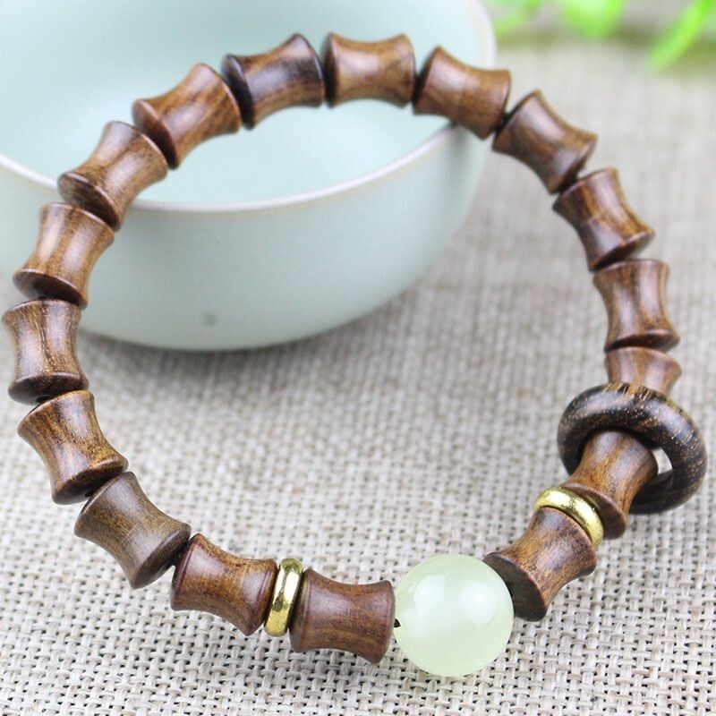 Natural Grade A Black Rosewood Bamboo Knot Bead Bracelet Luminous Pearl Jewelry