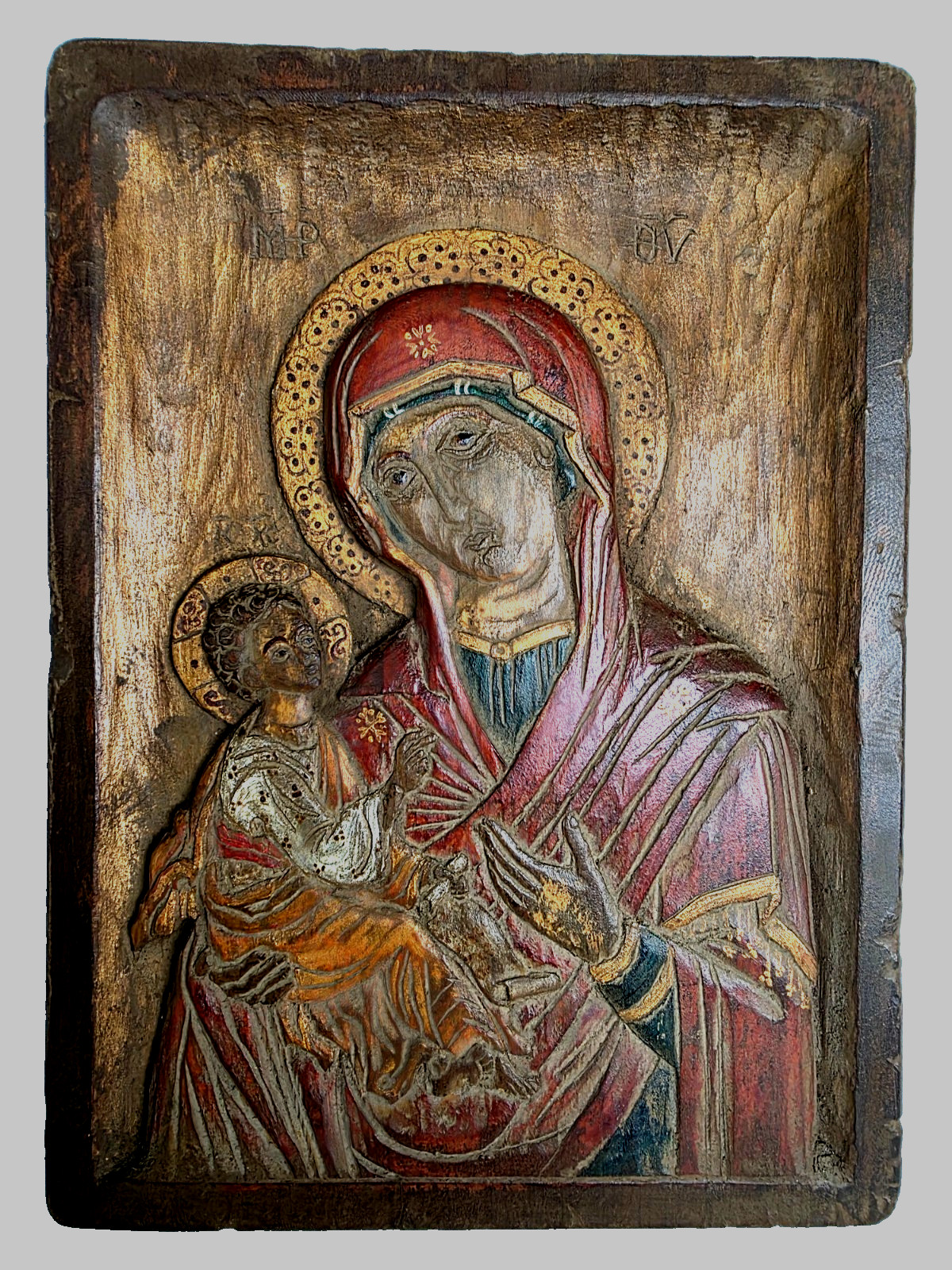 16th Cretan Mother of God icon Antique wood carved Greek Dated Museum Grade