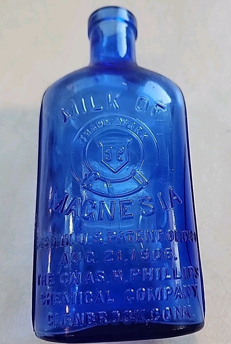 Vintage Cobalt Blue Embossed Phillips Milk Of Magnesia Glass Bottle 7 Vintage Cobalt Blue Embossed Phillips Milk Of Magnesia Glass Bottle 7
