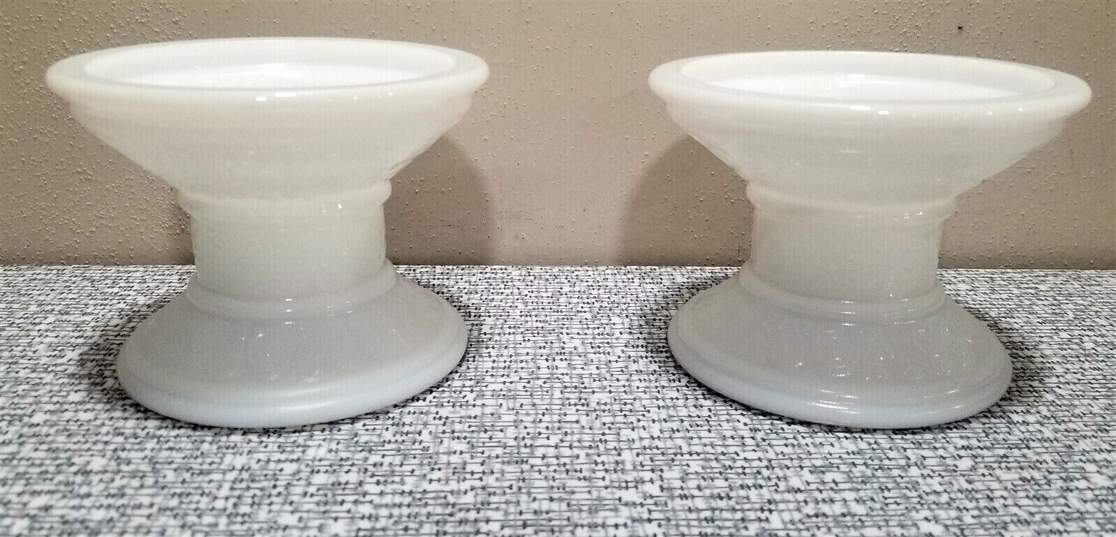 Vtg PAIR MILK GLASS CANDLE HOLDERS Multi-Size SWIRL Pattern 3 ¼” Tall