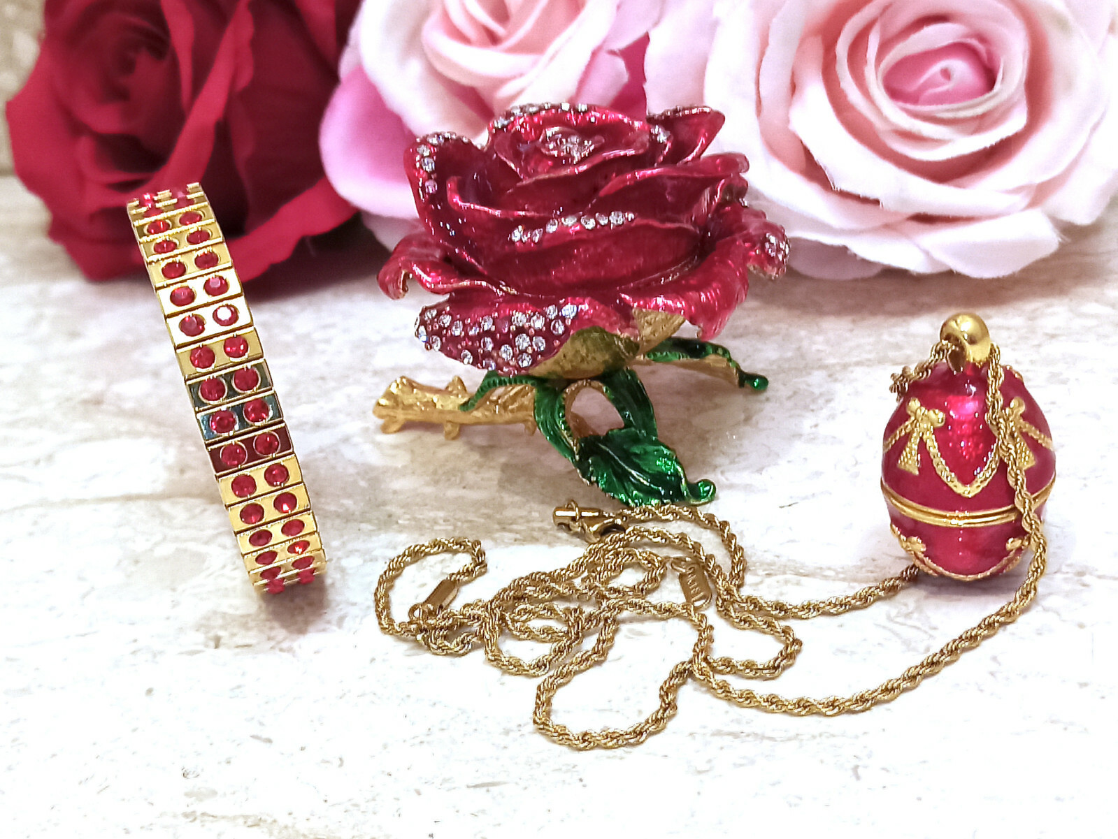 Luxury Gift for her Imperial Faberge egg 5ct Ruby Jewelry SET 24k GOLD HANDMADE