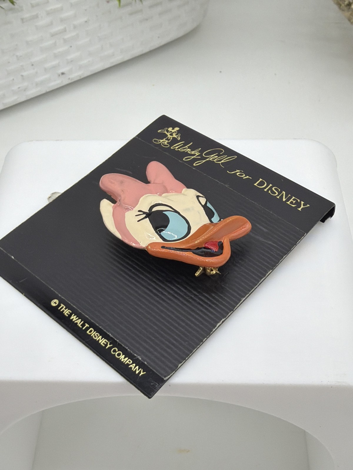 Wendy Gell for Disney Daisy Duck Enamel Brooch on Original Card 1980s Vintage