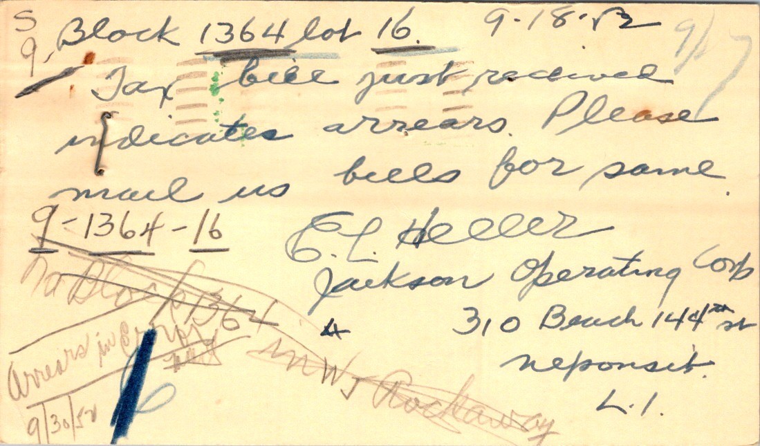 1952 Postal Card Jefferson 1c Revalued 2c Brooklyn to Kew Gardens Tax Bill 1952 Postal Card Jefferson 1c Revalued 2c Brooklyn to Kew Gardens Tax Bill