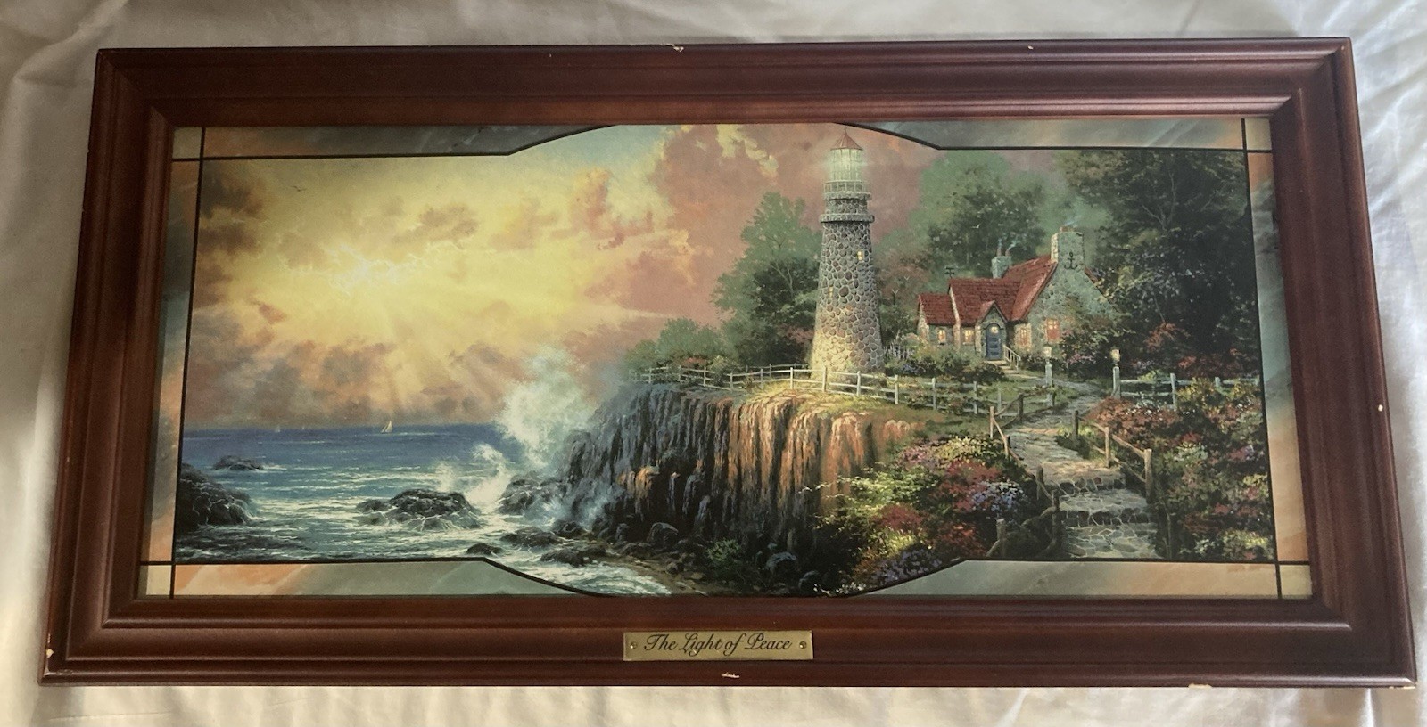 BRADFORD EXCHANGE THE LIGHT OF PEACE BY THOMAS KINKADE STAINED GLASS PANORAMA
