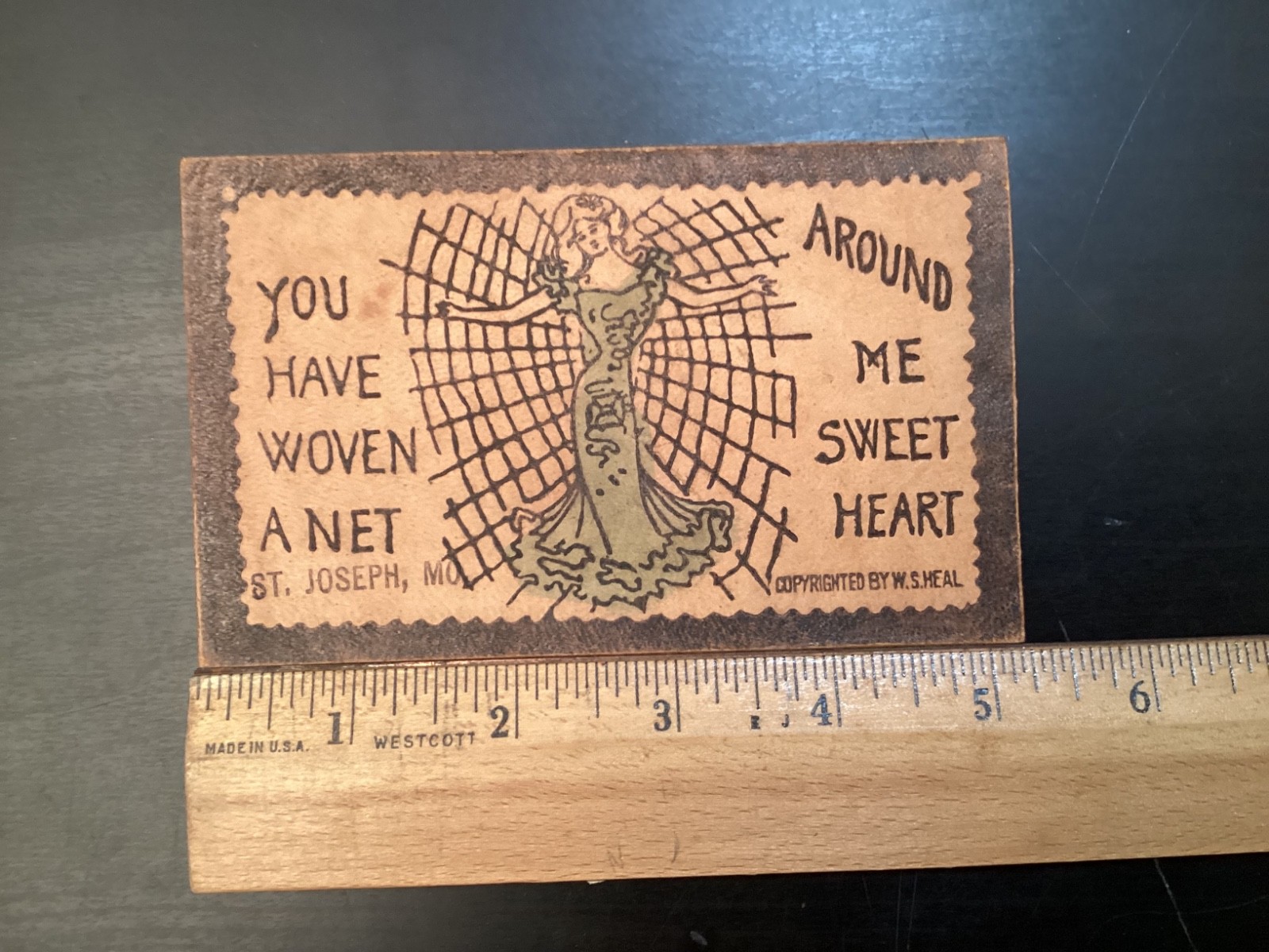 Antique Leather Postcard Woman In Spider Web Has Cast Her Net Around Me WS Heal