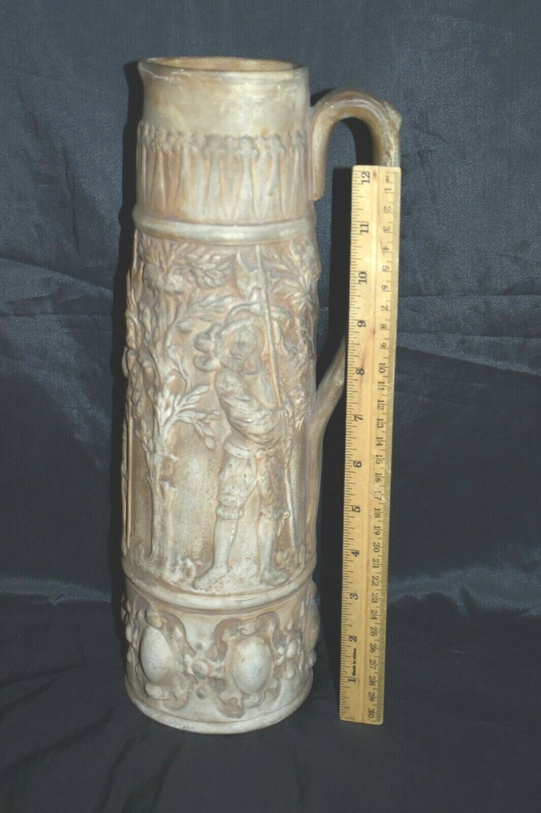 RARE Antique Vintage European Germany? Pitcher Pottery Embossed Design 14 1/4\