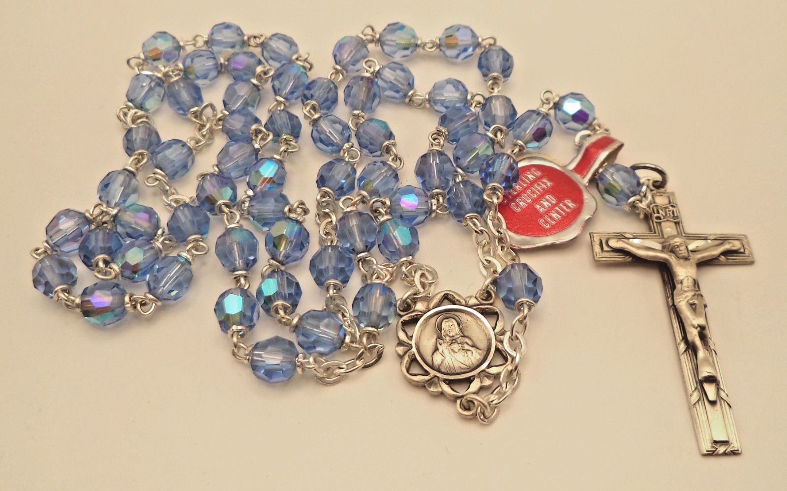 Vintage Chapel Sterling Silver Rosary Blue AB Crystal Glass Beads Rhodium 30.8g Vintage Chapel Sterling Silver Rosary Blue AB Crystal Glass Beads Rhodium 30.8g