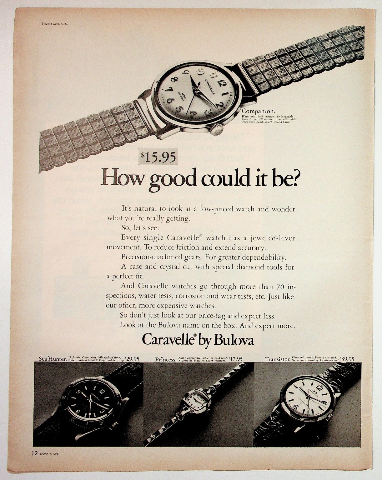 Caravelle Bulova Watch Ad Vintage Original Magazine Print 1971 Companion