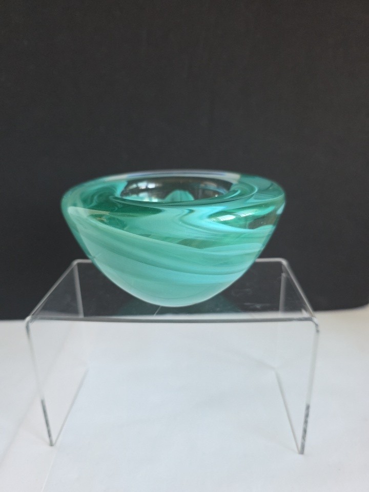 Kosta Boda Atoll Bowl Series 7” Anna Ehrner Etched. Tea Light, Candy Aqua Swirl