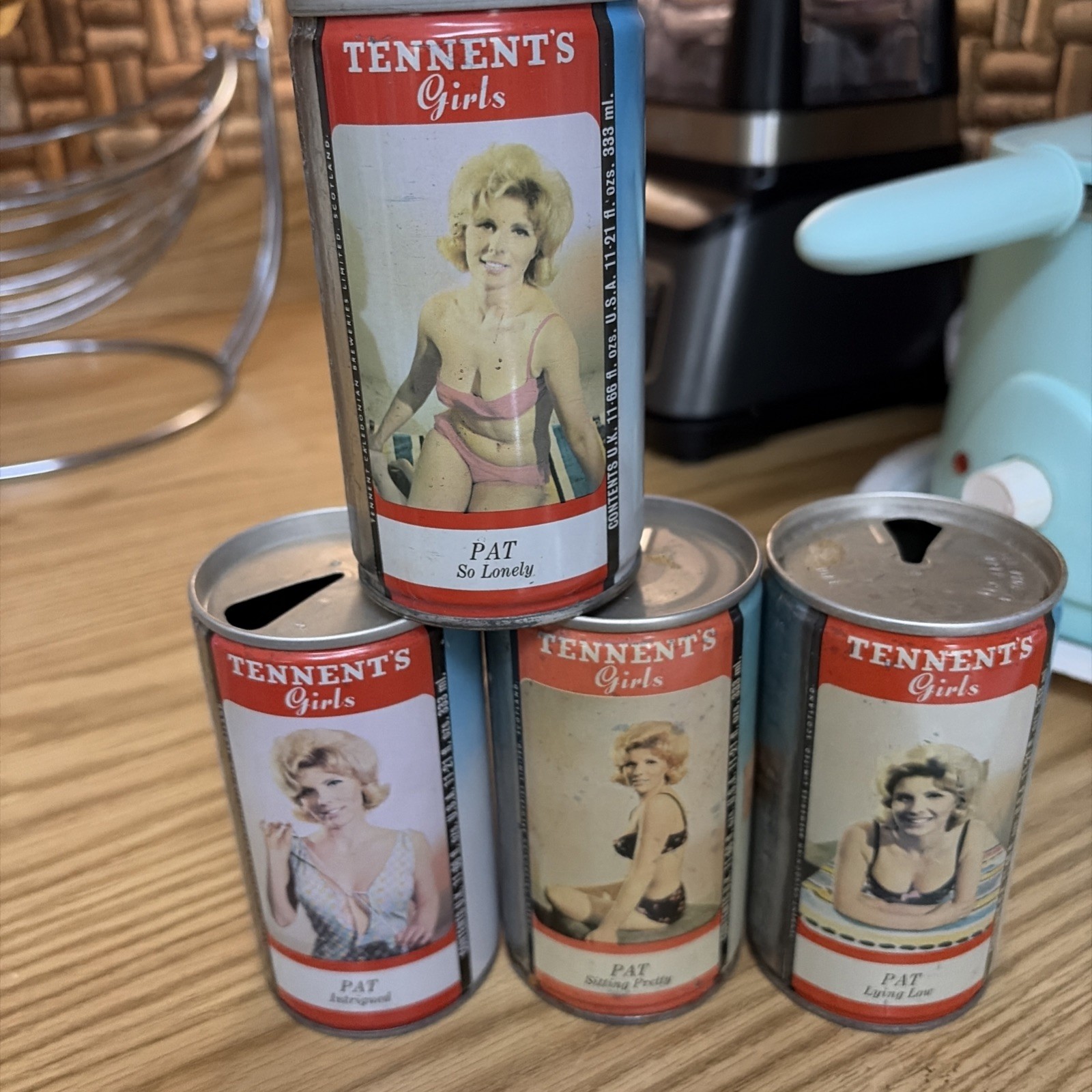 Tennent's Girls Lager Beer 4 different Pat beer cans 11.21 oz Scotland