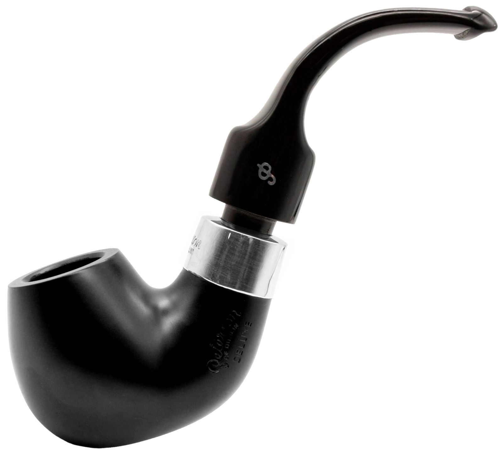 Peterson Deluxe System Ebony Silver Mounted Med / Small Bent Billiard Pipe 12.5