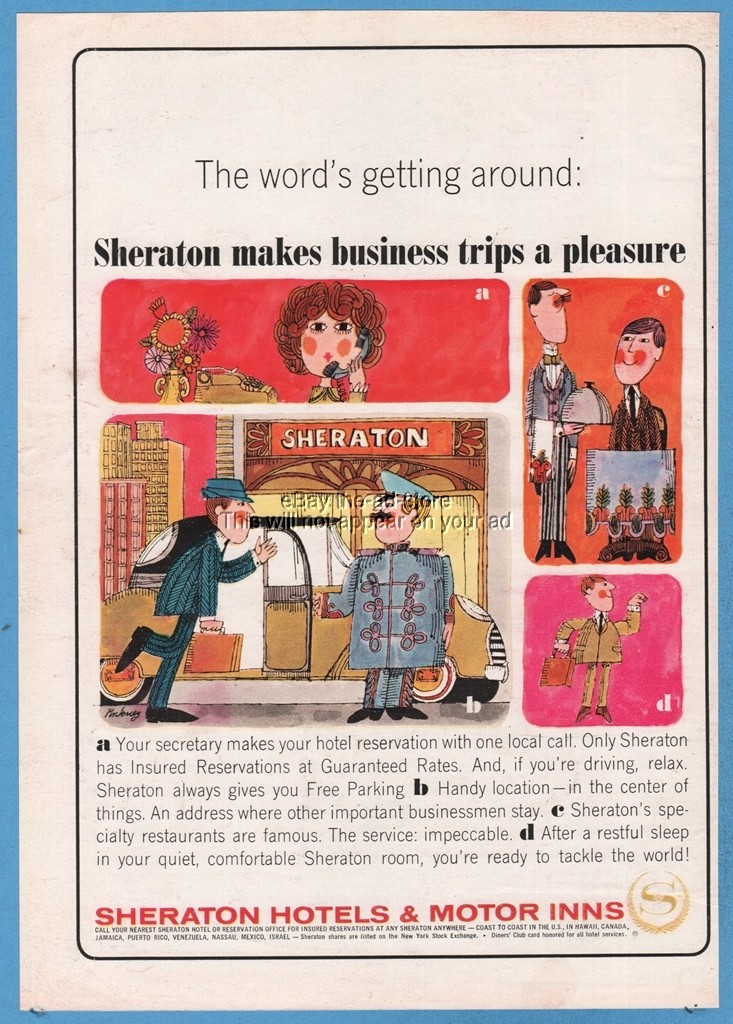 1965 Sheraton Hotels Motor Inns Pinkney pop art vintage print ad