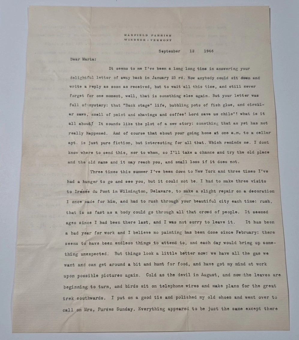 Original Maxfield Parrish Initialed Letter  Maria Niccoli Hannes Bok \