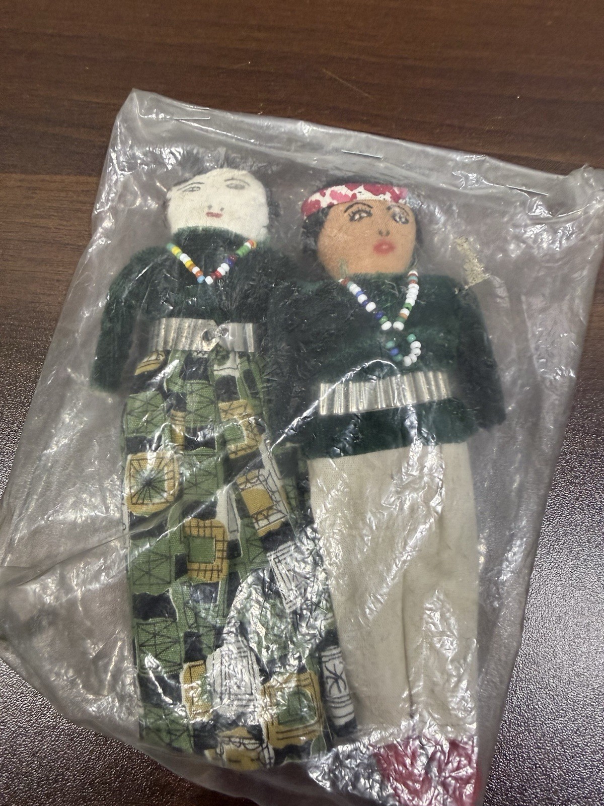 Vintage Handmade Native American Cloth Doll Pair 7” Made By American Indian Tag