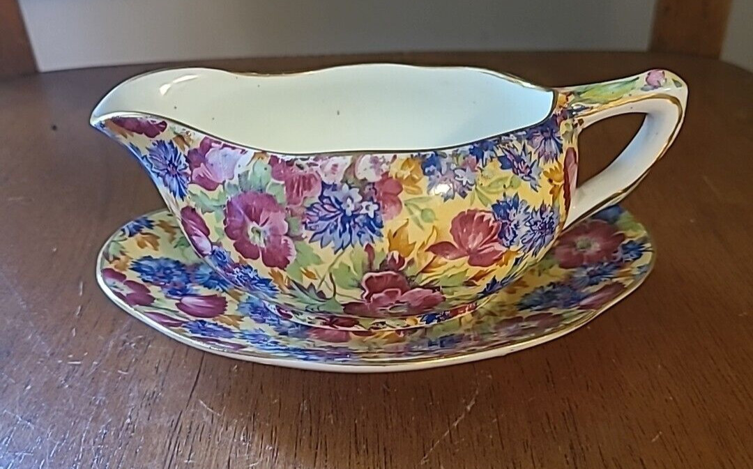 Royal Winton Royalty Chintz Small Sauce Gravy Boat Underplate Grimwades England