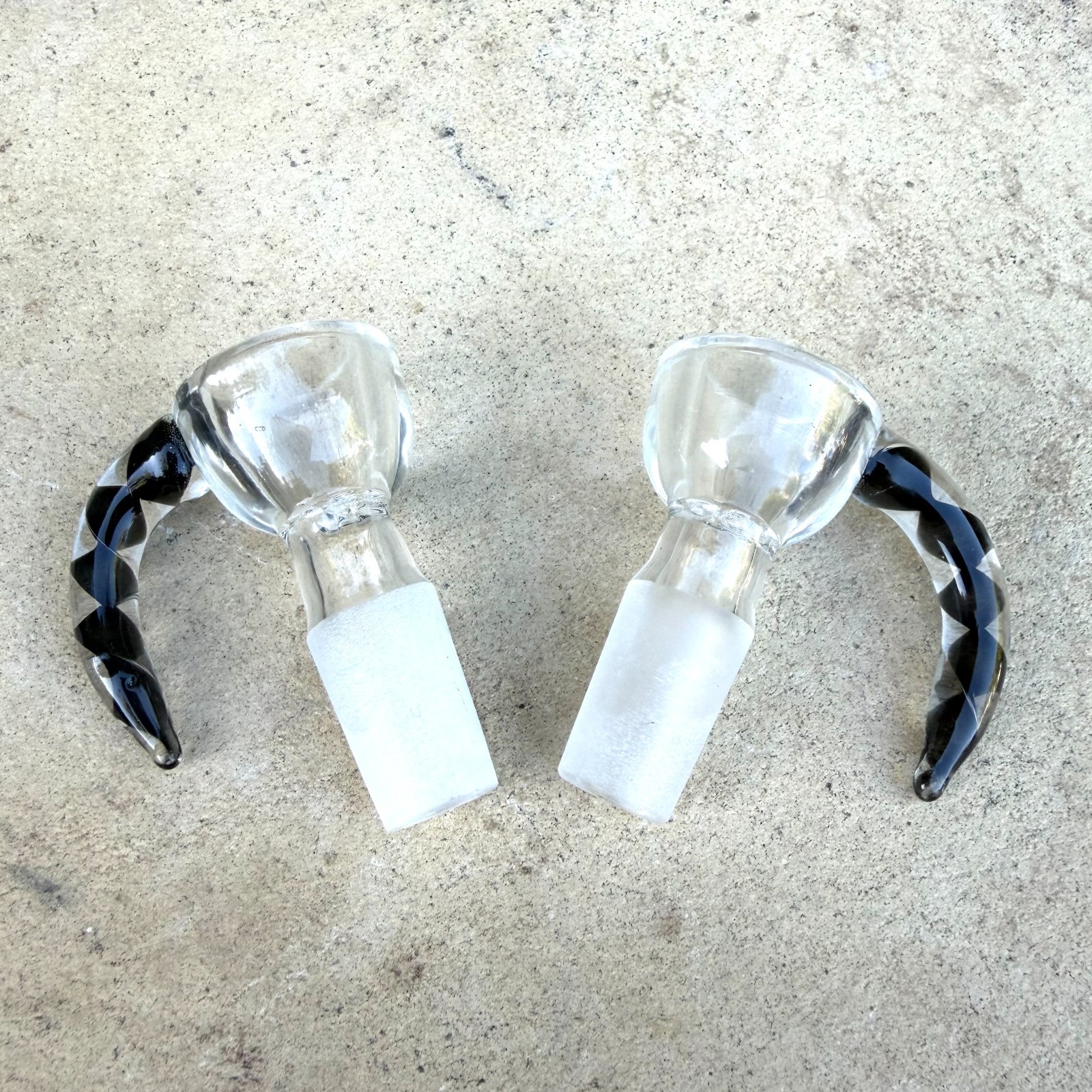 2-Pack Premium 14mm Black Horn Bowl Holder Thick Glass Made Built-in Screen