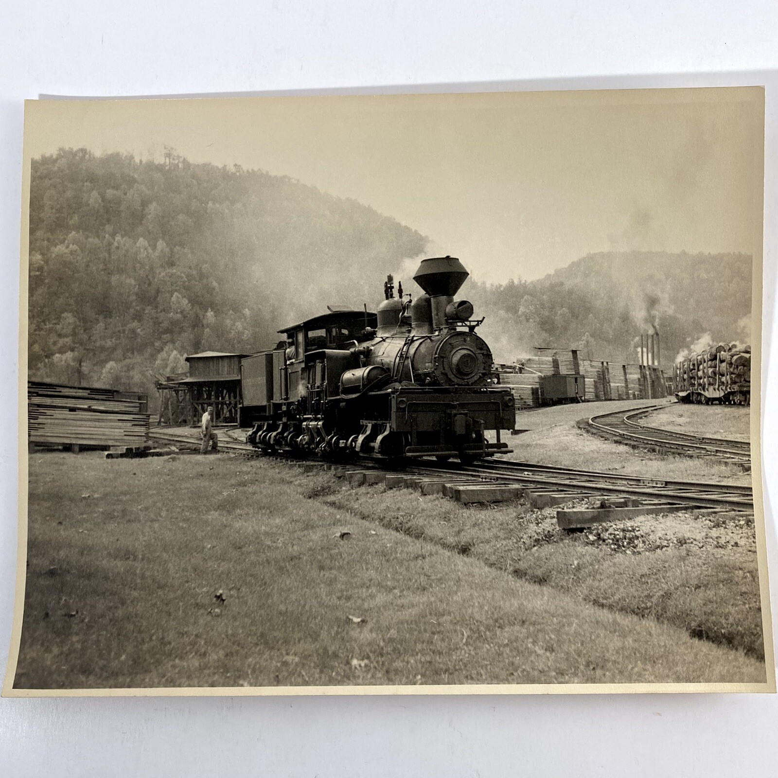 Ely Thomas Lumber Co Shay Locomotive #3 Vintage Logging Train 8x10 Sepia Photo