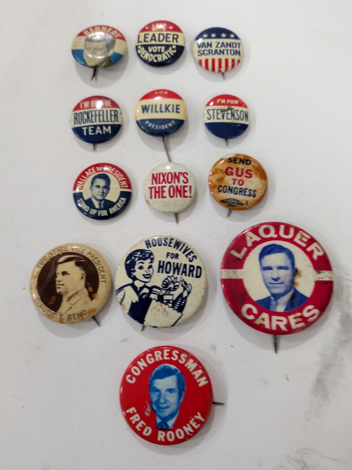 Lot 13 Vintage Political Campaign Buttons JFK Nixon Willkie Rockefeller Stevenso