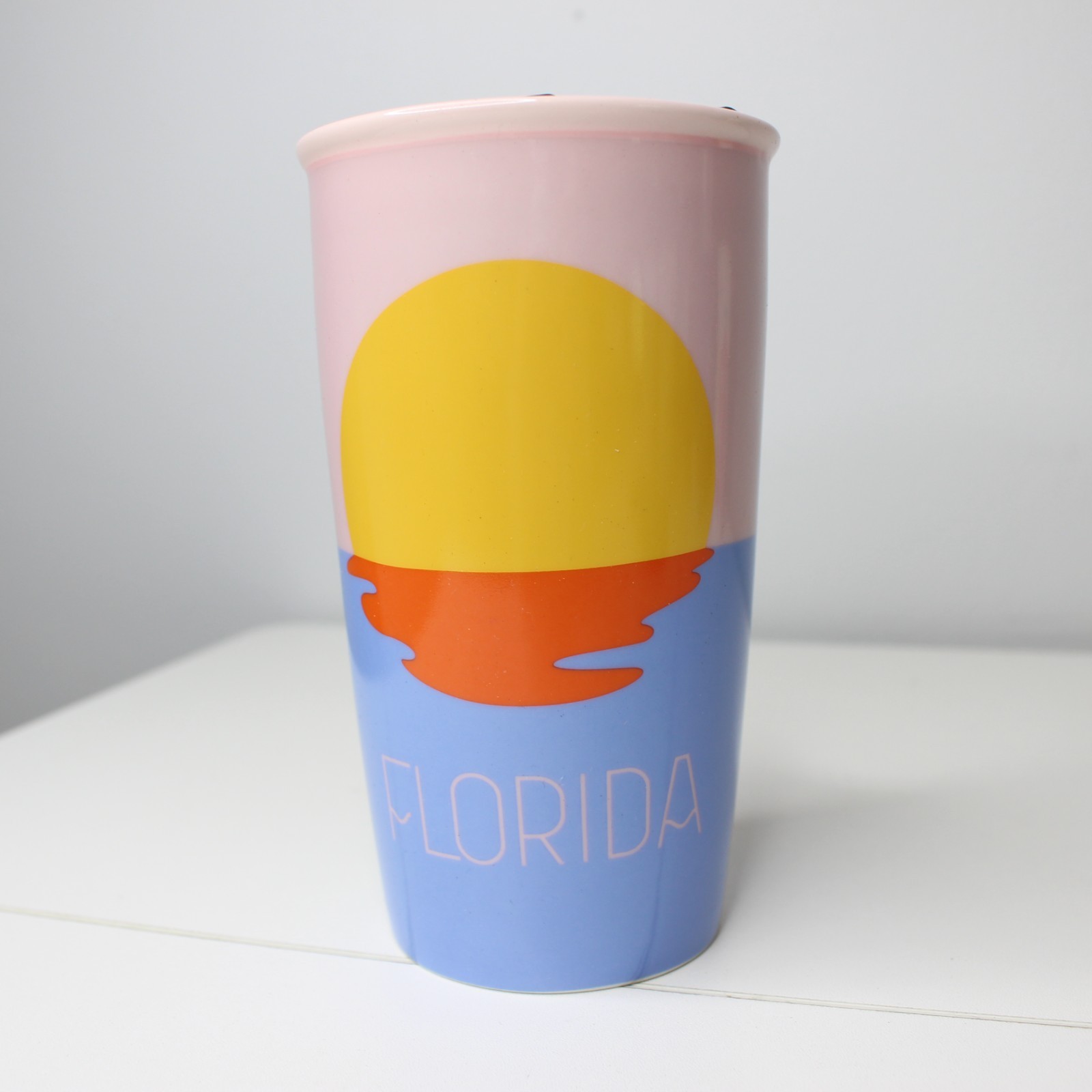 Starbucks Florida Sunset Pelican Ceramic Traveler Tumbler Coffee Mug 12oz w/ lid