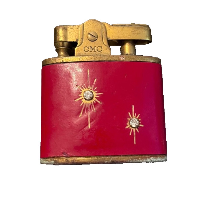 Vintage Red Enamel Gold Tone Pocket Lighter Rhinestone Starburst (Untested)