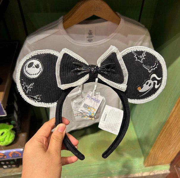 Authentic HK Disney 2026 Halloween Bat Bow Jack Black Mickey Minnie Ear Headband