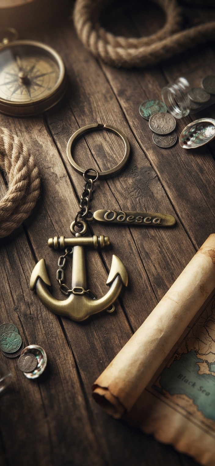 Vintage Brass Anchor Keychain Odesa Nautical Map Gift Souvenir Key Ring