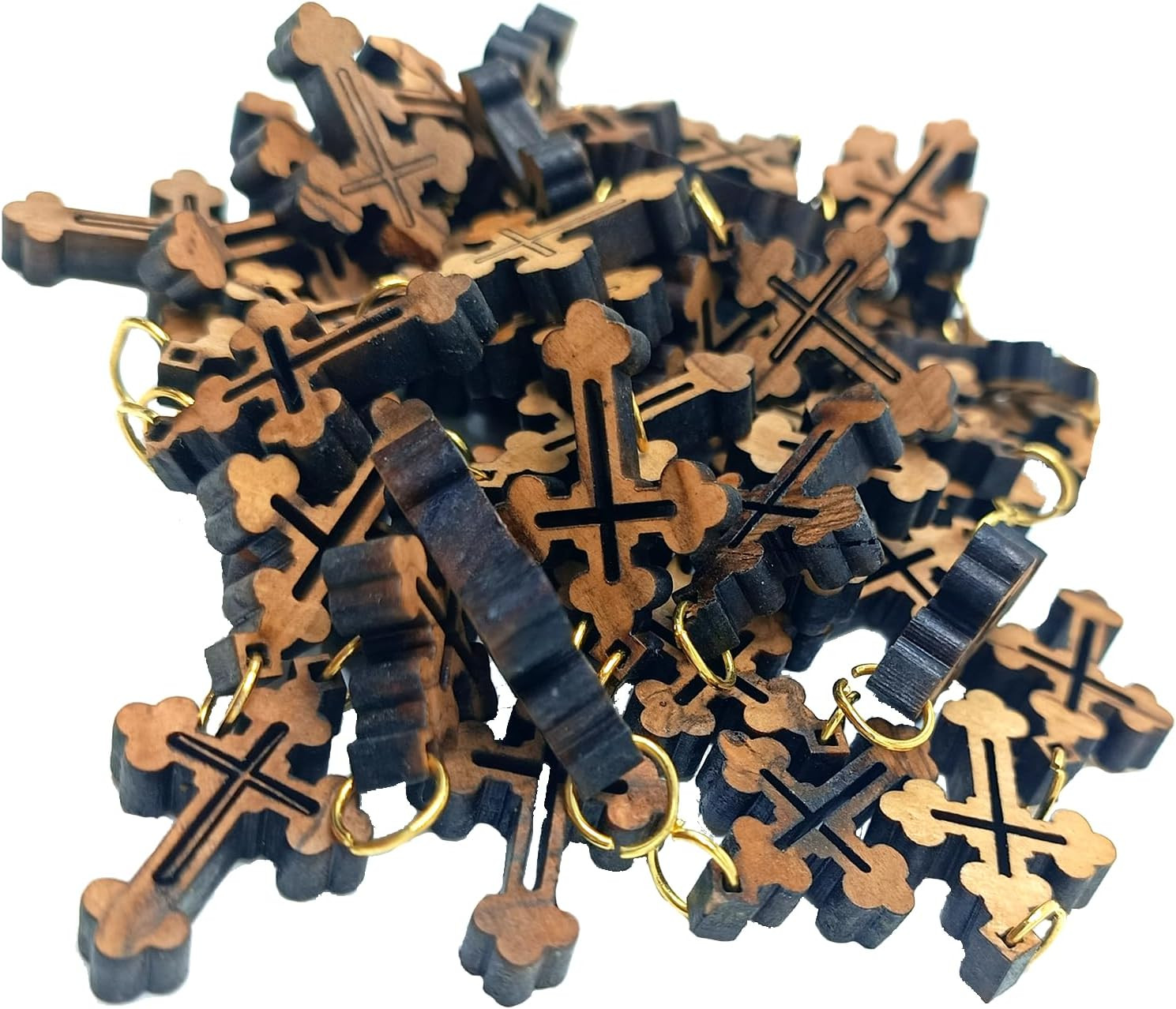 50 Olive Wood Carved Jesus Cross Hand Made Holy Land Jerusalem for Rosary
