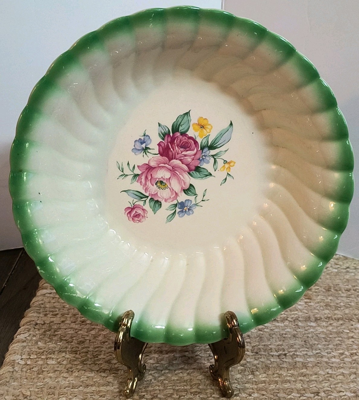 Vintage  Homer Laughlin Specialty Bowl Green Floral Swirl 1956 ~ 9