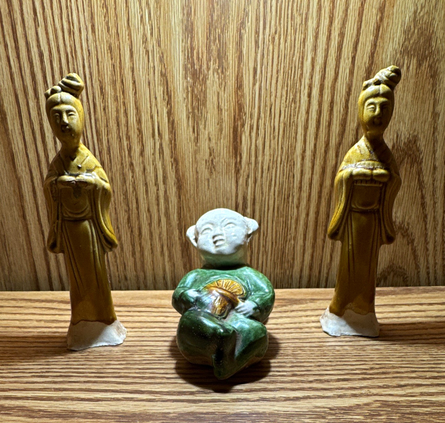 Chinese 3-Piece Figurine Lot - 2 Standing Figures & 1 Seated Child Figure