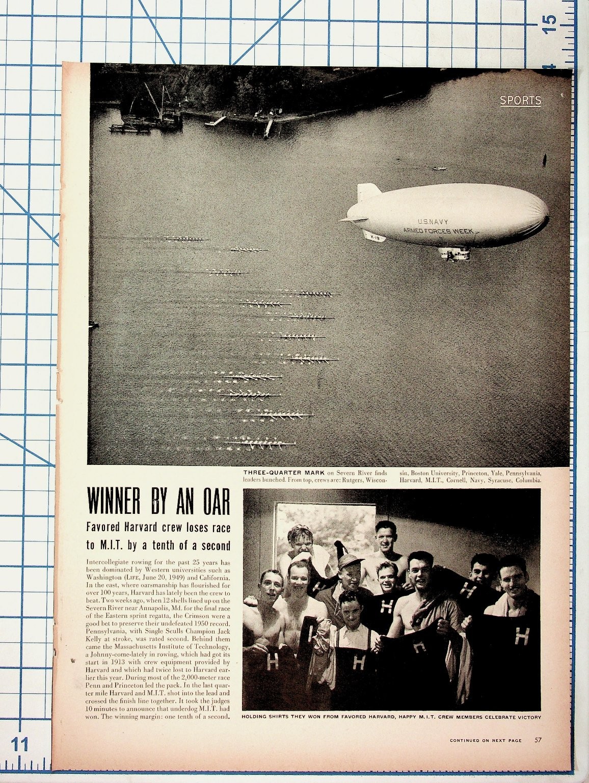 1949 Harvard MIT Crew Race Magazine Pages US Navy Blimp Tennessee Ad Schick
