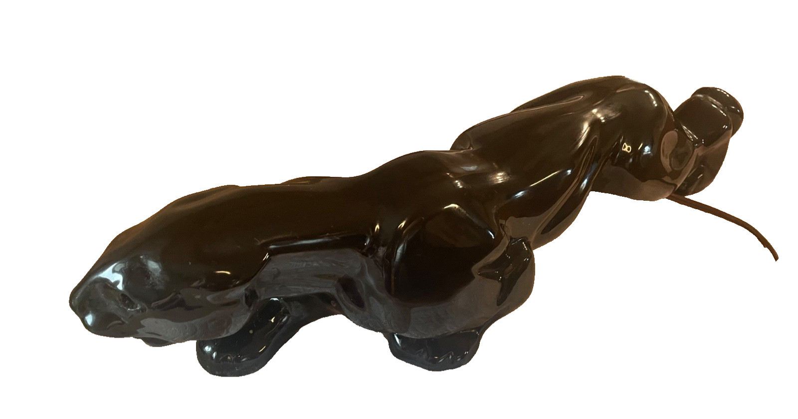 Vintage 1950s MCM Black Panther Ceramic Lamp Glossy Prowling Jaguar 1950s works