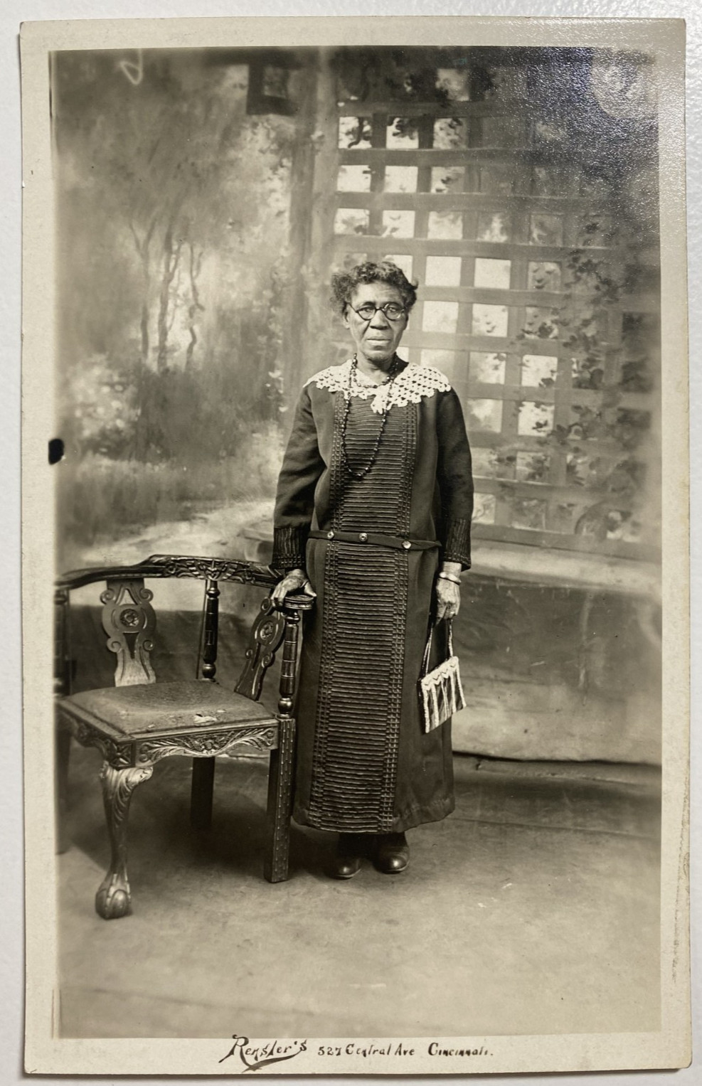 1920s Antique Photo African American Matriarch Woman Beaded Purse Rensler Cincy