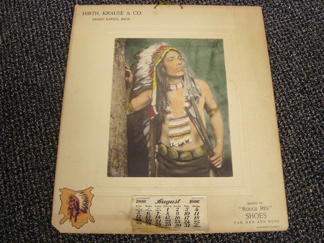 1906 Hirth Krause Rouge Rex Shoes Indian Chief Calendar w/Pad, Grand rapids, MI 1906 Hirth Krause Rouge Rex Shoes Indian Chief Calendar w/Pad, Grand rapids, MI