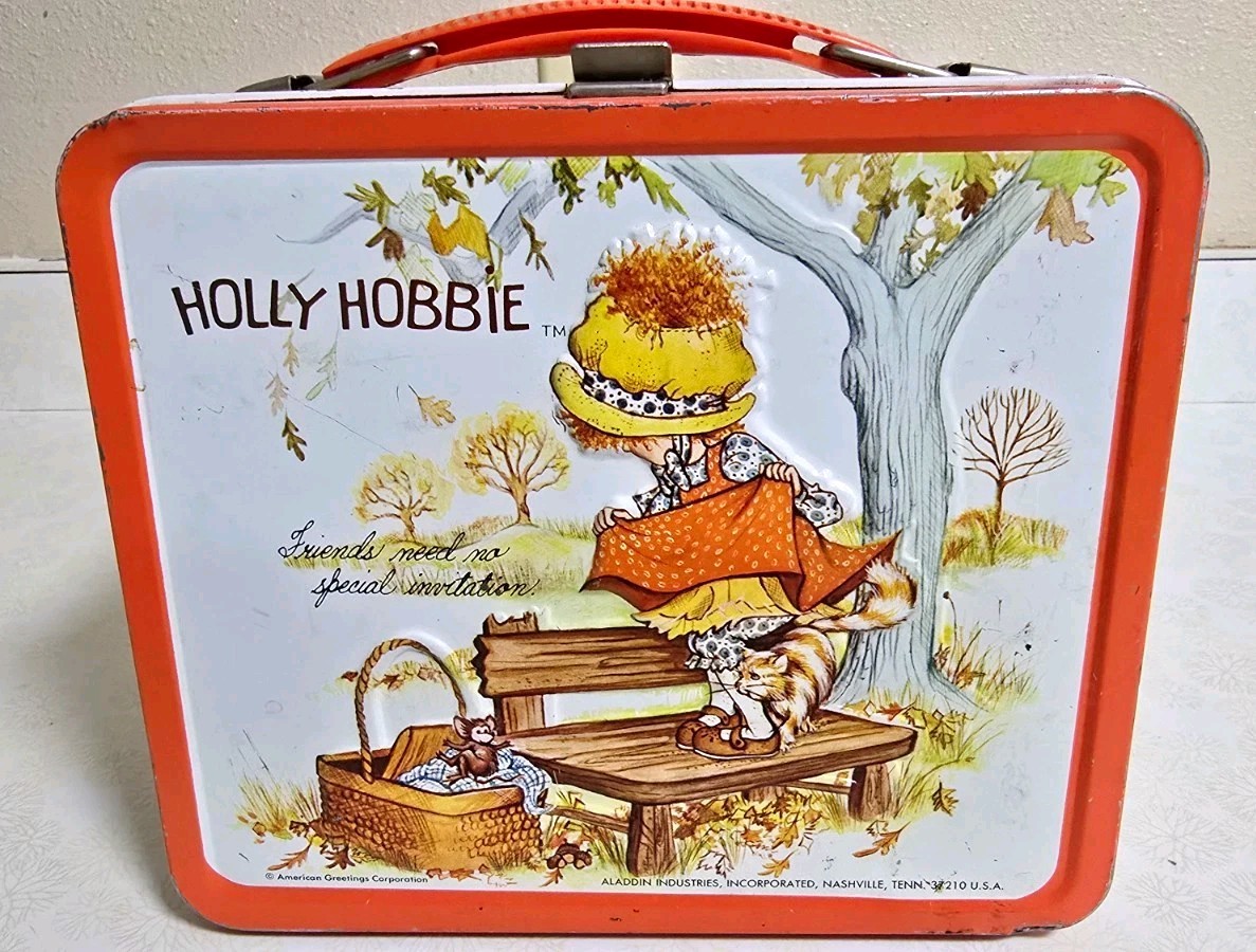 1970\'s Holly Hobbie Aladdin Metal Lunch Box Thermos Friends Need No Invitation 1970\'s Holly Hobbie Aladdin Metal Lunch Box Thermos Friends Need No Invitation
