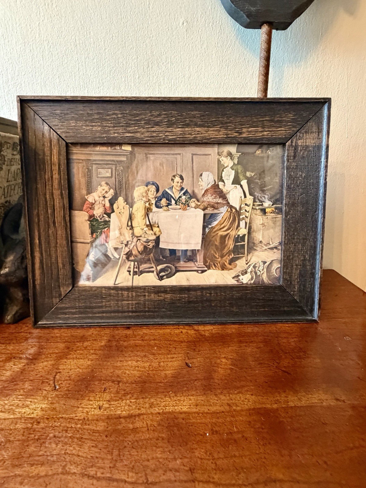 Antique Tiger Oak Frame 10.5x8.25 Toby Rosenthal Home Sweet Home Family Print
