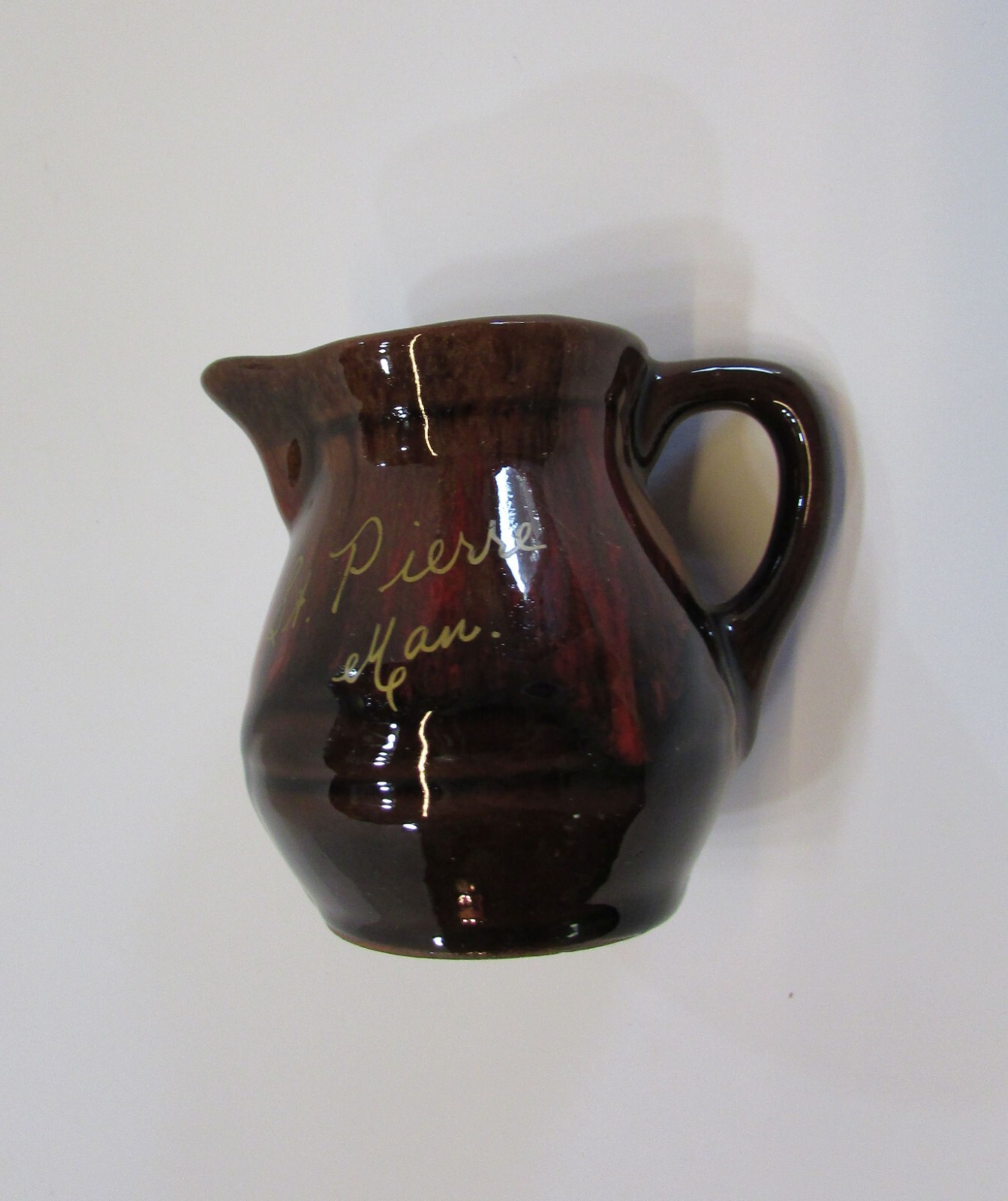 McMaster Pottery Orange Brown Cream Pitcher St Pierre Manitoba Canada FREE S/H