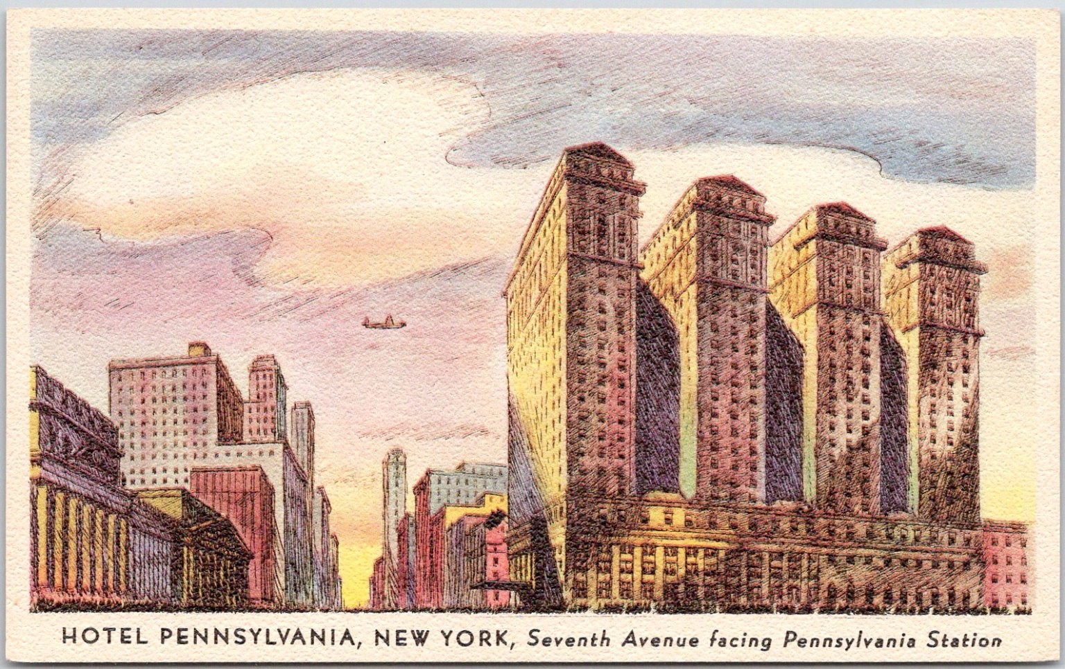 Hotel Pennsylvania NYC 1947 Postcard - Seventh Avenue & Penn Station View Hotel Pennsylvania NYC 1947 Postcard - Seventh Avenue & Penn Station View
