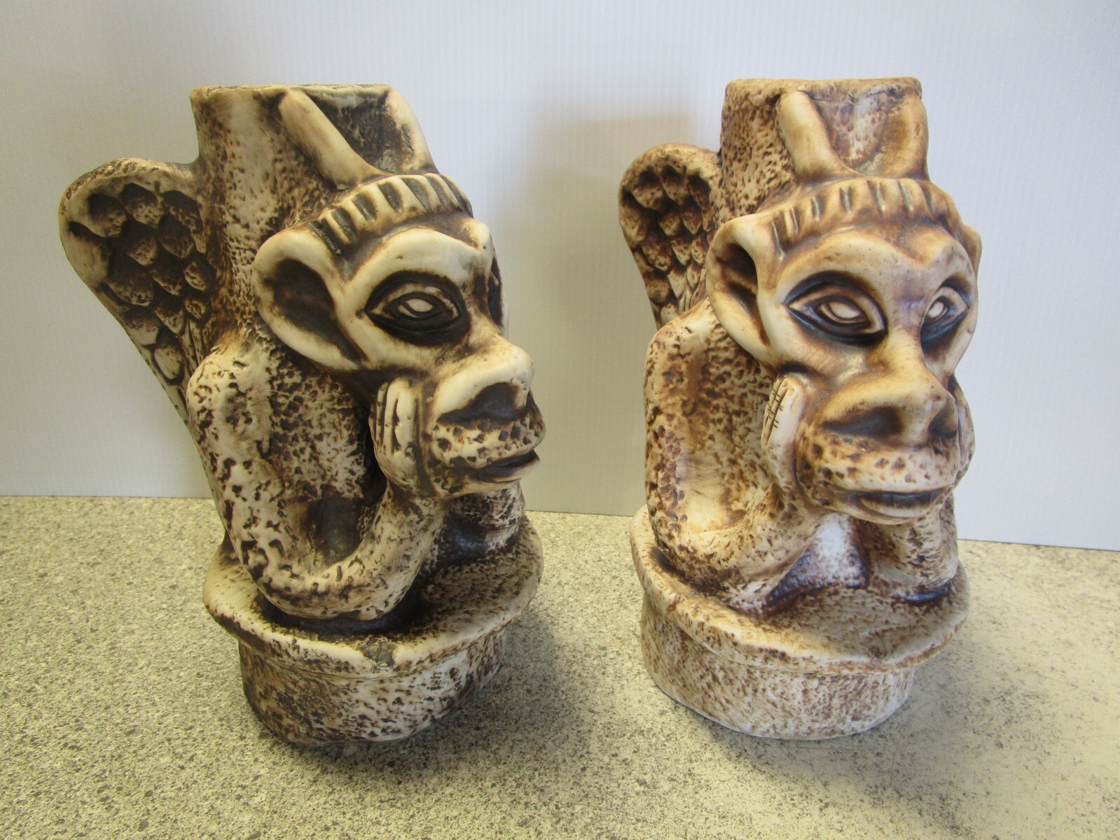 VTG 90's NOS Creepy Gargoyle Candle Holder pottery clay craft statue set