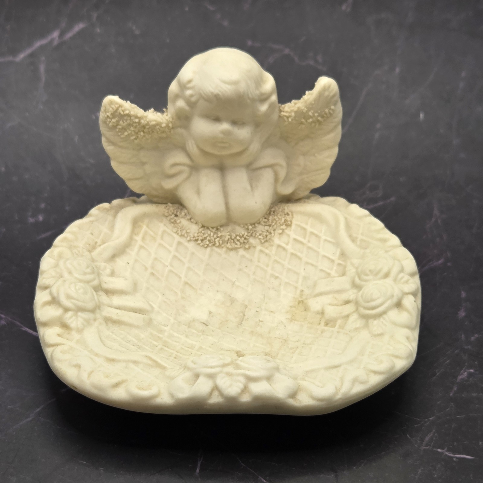 Vintage Bisque Porcelain Cherub Soap or Trinket Dish