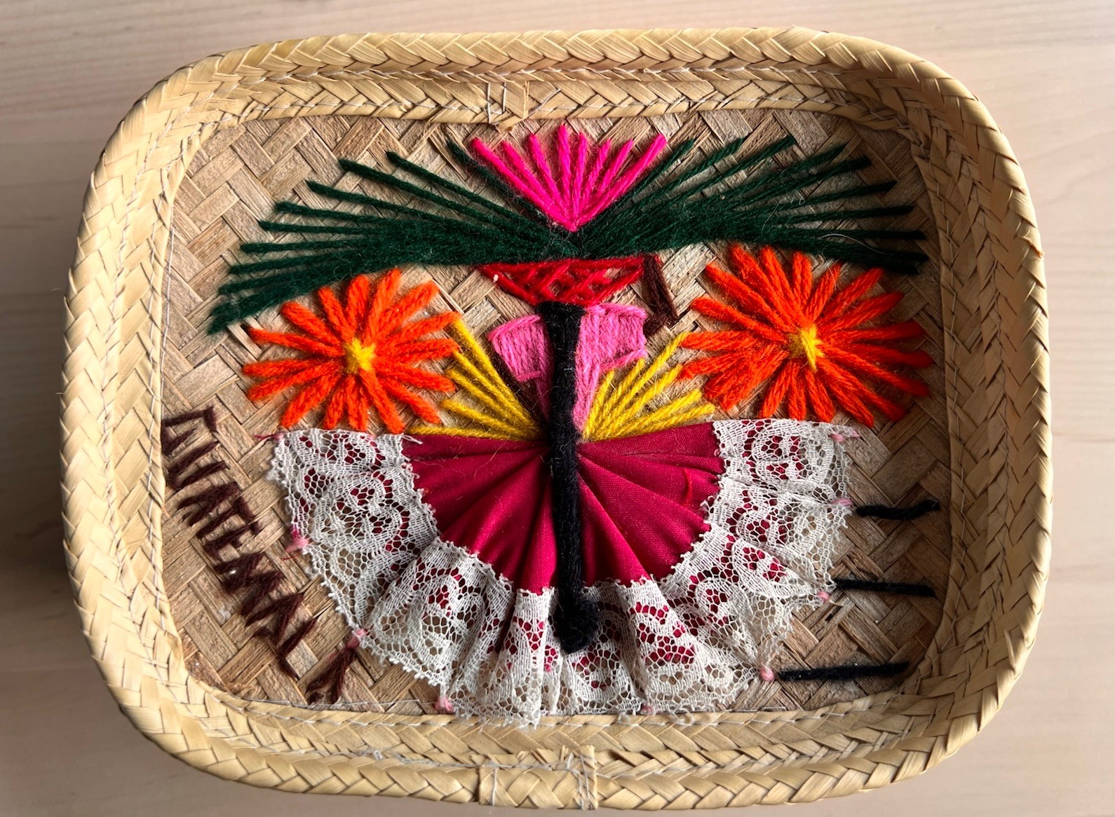 Vintage Guatemala Woven Sewing or Trinket Basket – 40+ Years Old