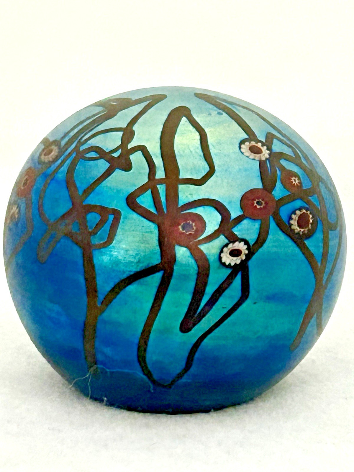 Aqua Blue Luster Paperweight Millifiore by Saul Alcaraz Art Glass Studio Signed